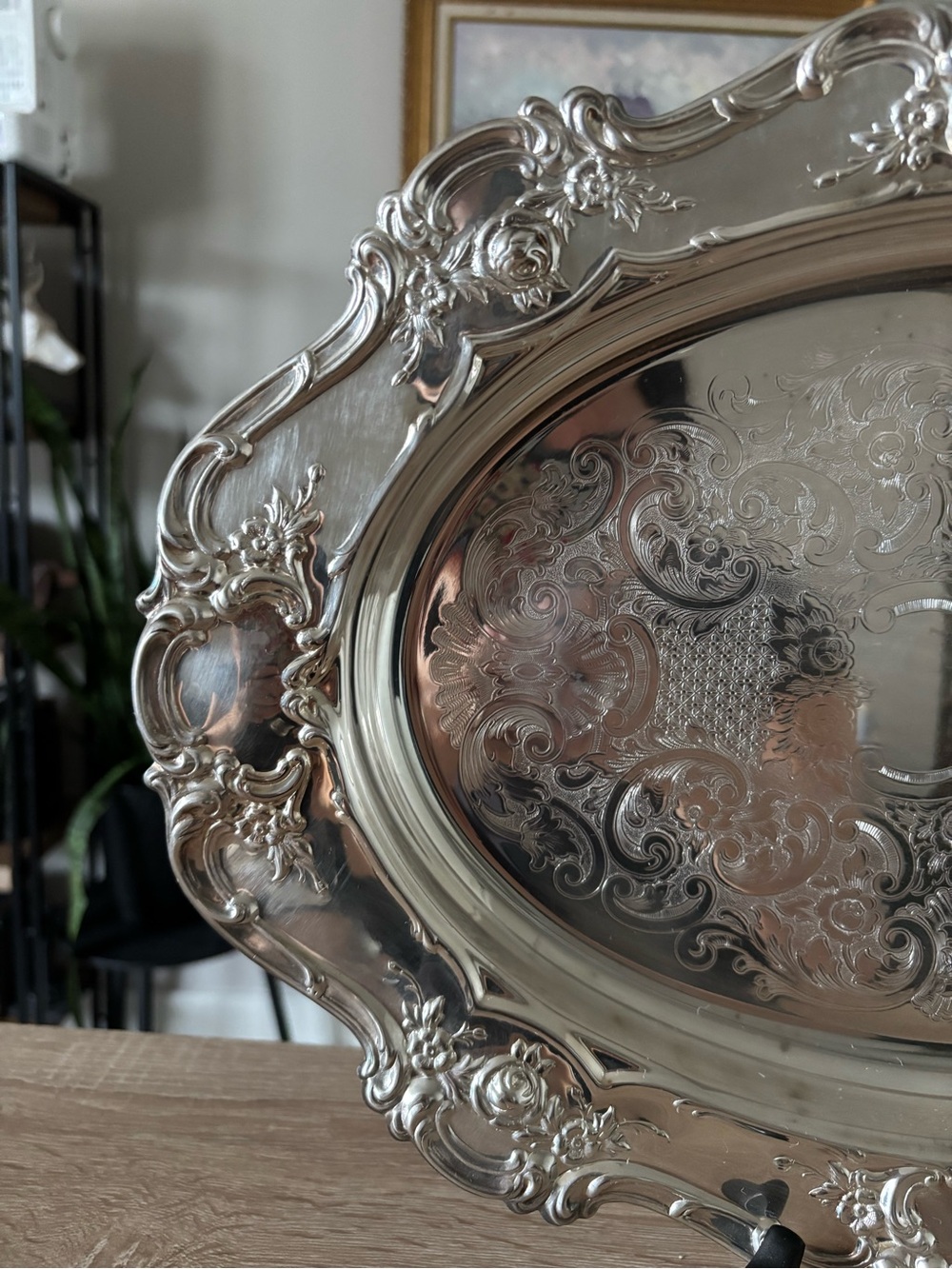 Vintage Towle Silverplate Oval Serving Tray Engraved Ornate 17” - Picture 3 of 6